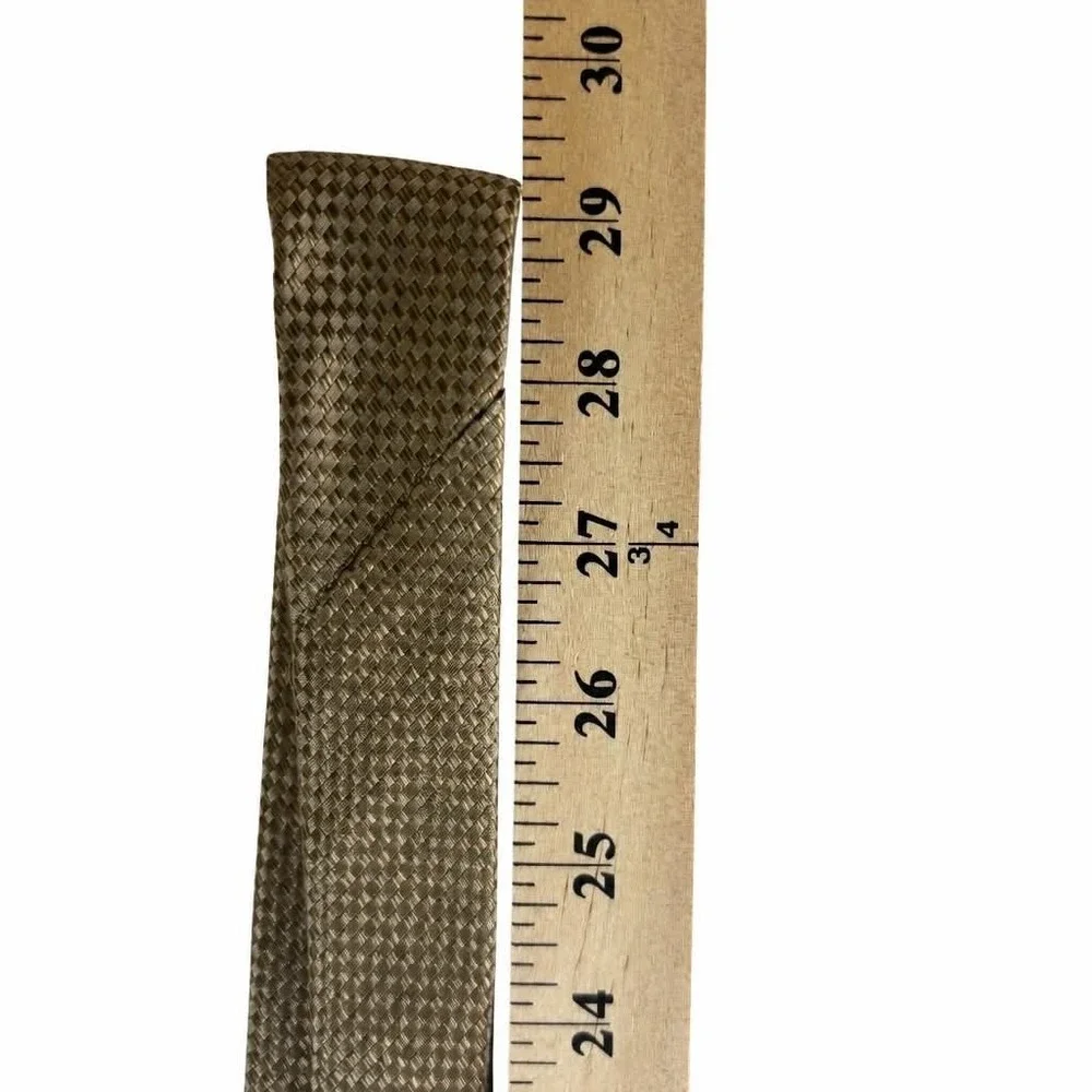 Nicole Miller Silk Tie Mens Gold Bronze Woven Basketweave Novelty Perfume Lining